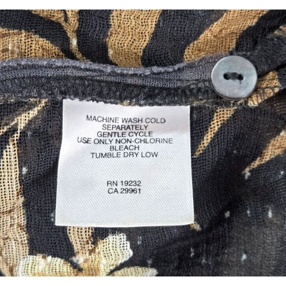 Alfred Dunner Womens Shirt Black Tan Floral 12 Woven Fabric Semi Sheer Tropical - Picture 8 of 11